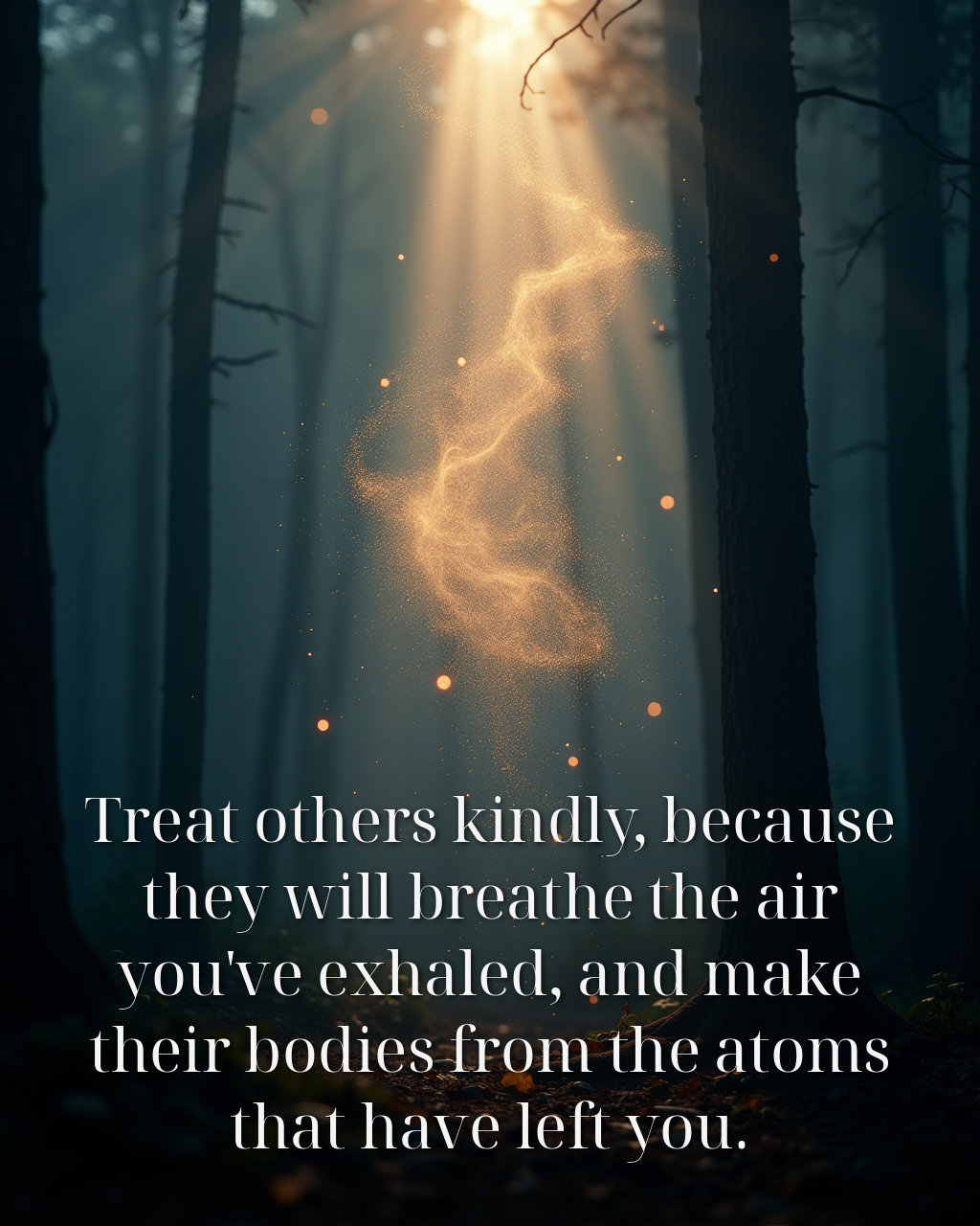 Treat others kindly, because they will breathe the air you've exhaled, and make their bodies from the atoms that have left you.