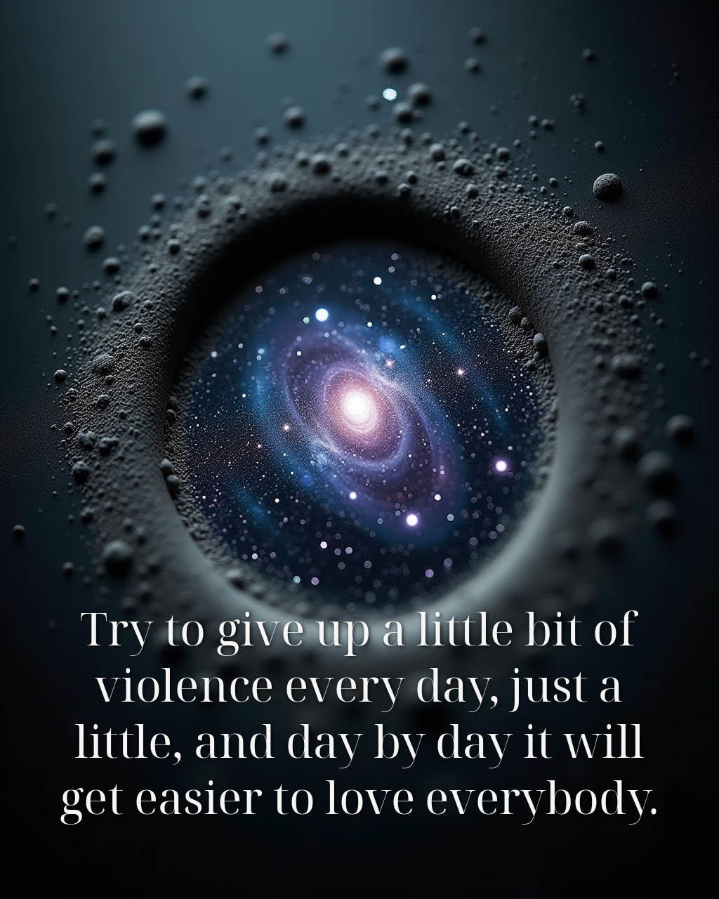 Try to give up a little bit of violence every day, just a little, and day by day it will get easier to love everybody.