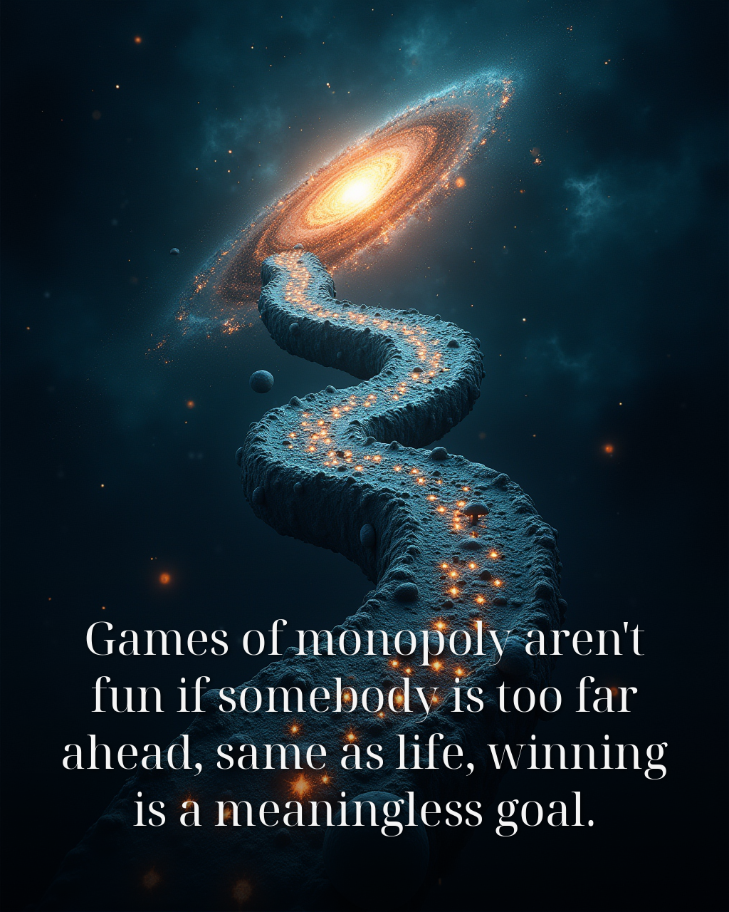 Games of monopoly aren't fun if somebody is too far ahead, same as life, winning is a meaningless goal.
