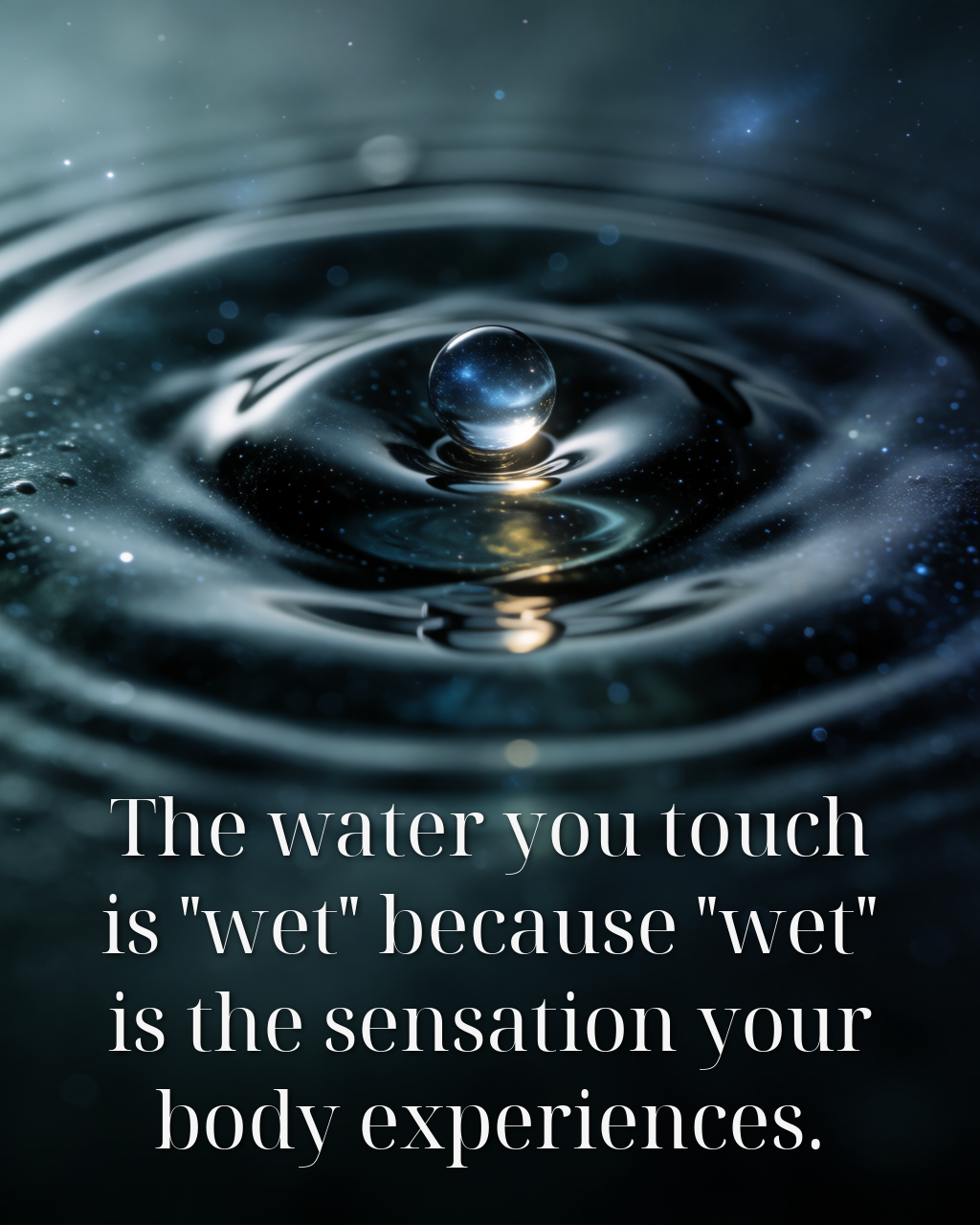 The water you touch is "wet" because "wet" is the sensation your body experiences.